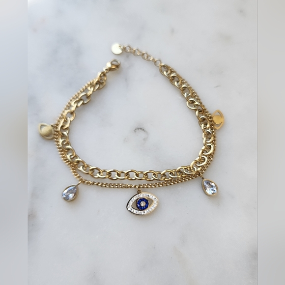 Stainless Steel Evil Eye Bracelet with Blue Accents - Picture 3 of 7